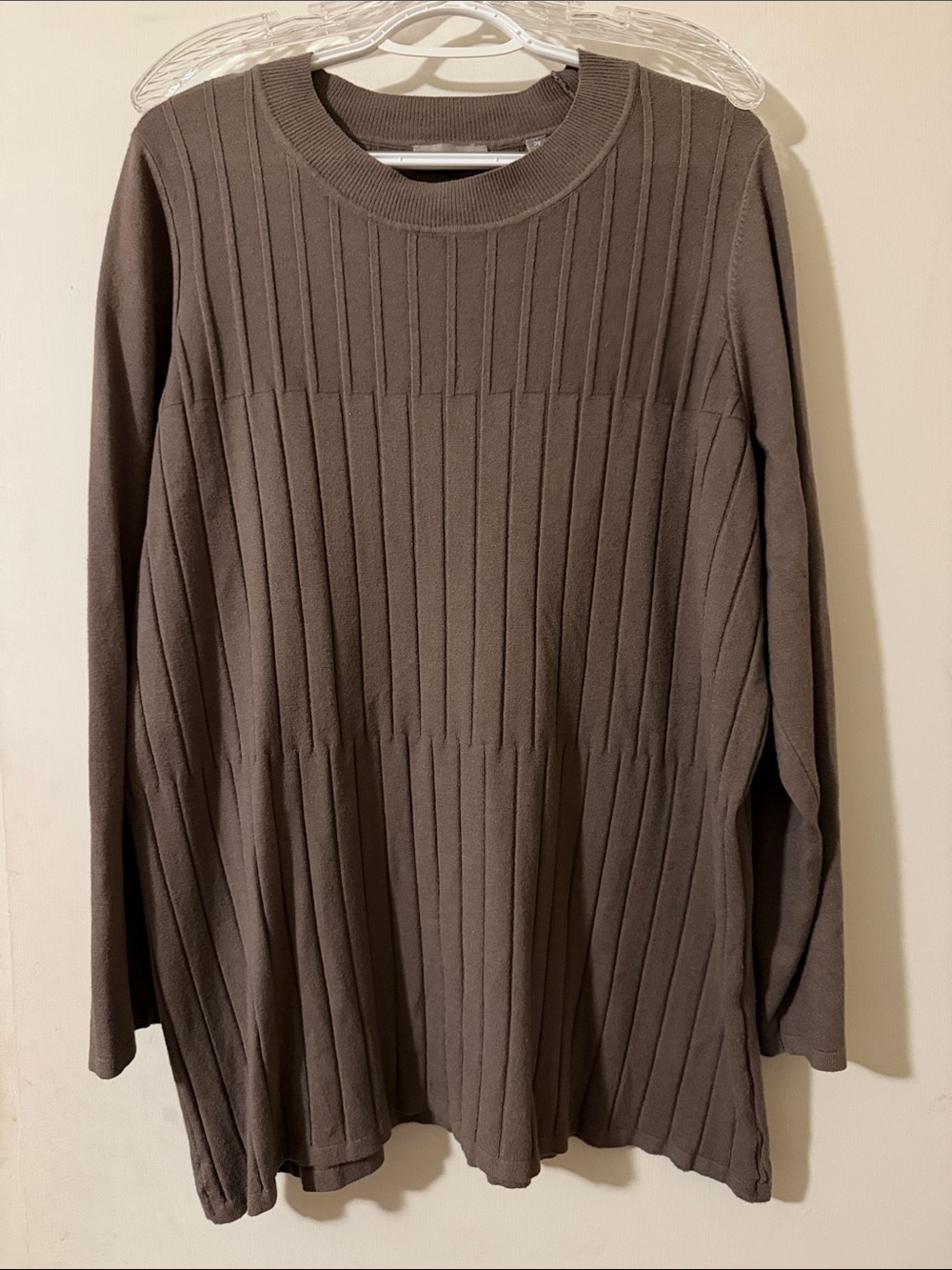 Crew Neck Ribbed Long Sleeve Sweater - Taupe
